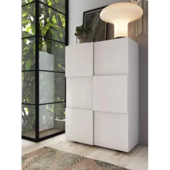 Meuble de rangement Damano 2 Portes Laqué Blanc Brillant 4 étageres L78xH 116 cm
