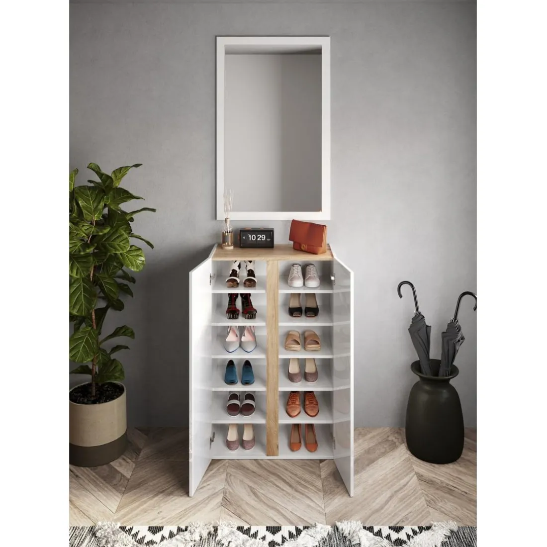 Meuble de rangement Ferrare 2 portes avec 5 étageres reglables blanc