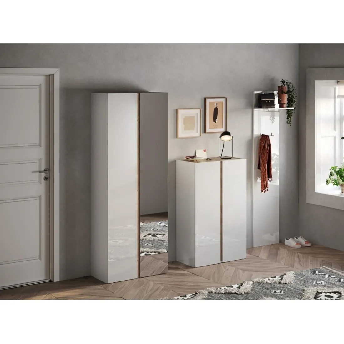 Meuble de rangement Ferrare 2 portes avec 5 étageres reglables blanc