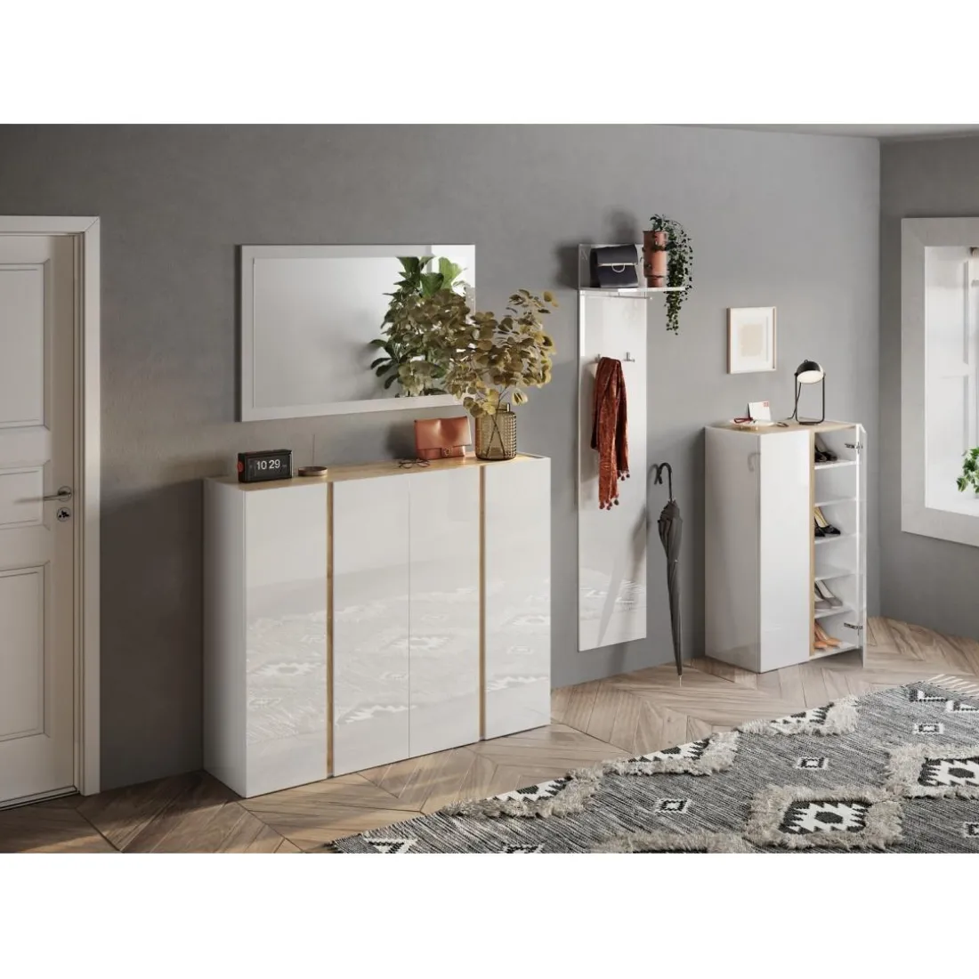 Meuble de rangement Ferrare 2 portes avec 5 étageres reglables blanc