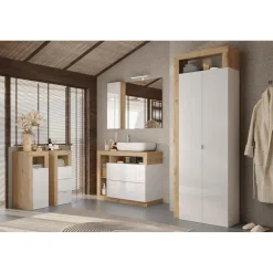 Meuble de rangement salle de bain 3 tiroirs façade blanc laqué brillant L35xH78 cm