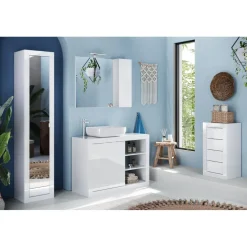 Meuble de rangement salle de bain 4 tiroirs coloris blanc laqué brillant L42xH78 cm