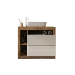 Meuble salle de bain Ancona sur pieds 2 Tiroirs 3 niches vasque à poser