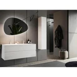 Meuble salle de bain Sienna suspendu laqué brillant blanc 2 tiroirs avec double vasque