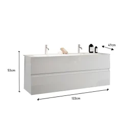 Meuble salle de bain Sienna suspendu laqué brillant blanc 2 tiroirs avec double vasque