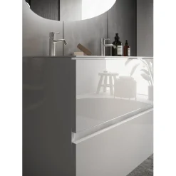 Meuble salle de bain Sienna suspendu laqué brillant blanc 2 tiroirs avec double vasque