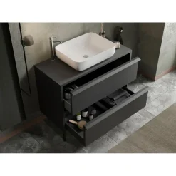 Meuble salle de bain sur pieds coloris Frêne Noir
