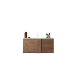 Meuble salle de bain suspendu 2 tiroirs vasque integrée en céramique 80 cm