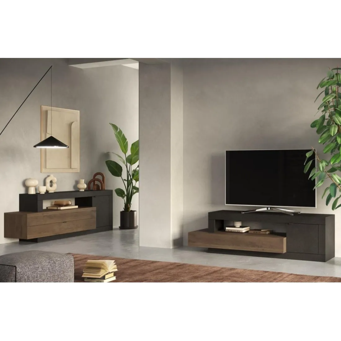 Meuble TV 1 porte 1 tiroir marron