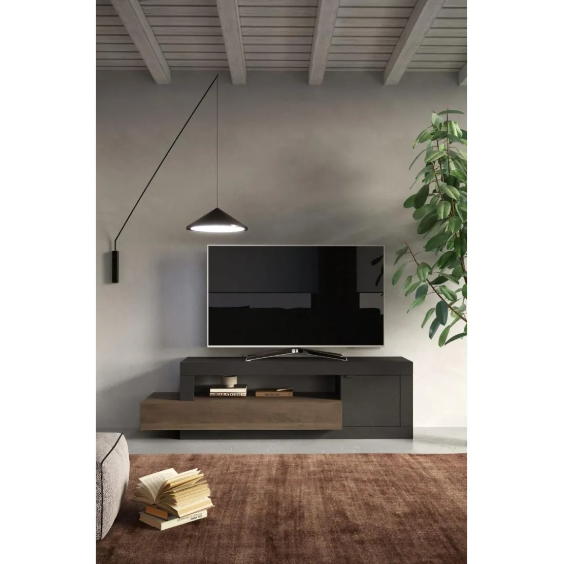 Meuble TV 1 porte 1 tiroir marron