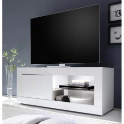 Meuble TV 1 porte BASIC laqué blanc brillant