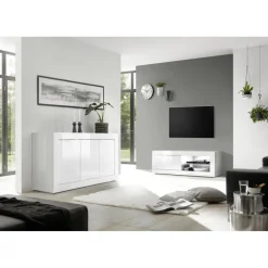 Meuble TV 1 porte BASIC laqué blanc brillant