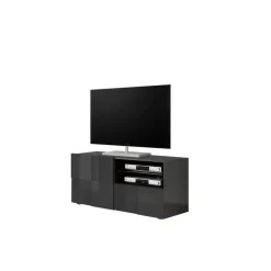Meuble TV 1 porte et 1 tiroir DAMA laqué anthracite brillant
