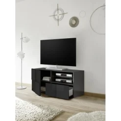 Meuble TV 1 porte et 1 tiroir DAMA laqué anthracite brillant