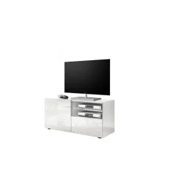 Meuble TV 1 porte et 1 tiroir MIRO laqué blanc brillant