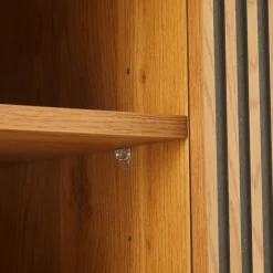 Meuble TV 2 portes 2 niches décor effet bois rainuré noir naturel SCOTT
