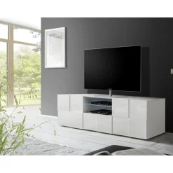 Meuble TV 2 portes 1 tiroir DAMA laqué blanc brillant