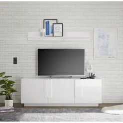 Meuble TV 3 portes blanc laqué