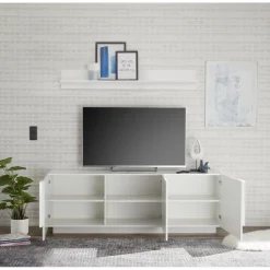 Meuble TV 3 portes blanc laqué
