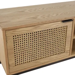 Meuble TV 2 portes cannage naturel pieds métal noir MARCEAU