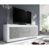 Meuble TV 2 portes et 2 tiroirs BASIC blanc et décor beton