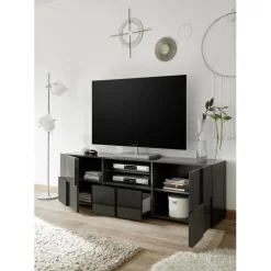 Meuble TV 2 portes et 1 tiroir DAMA laqué anthracite brillant