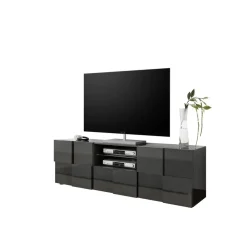 Meuble TV 2 portes et 1 tiroir DAMA laqué anthracite brillant