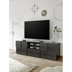 Meuble TV 2 portes et 1 tiroir DAMA laqué anthracite brillant