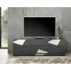 Meuble TV 3 portes gris laqué avec sérigraphie et miroir