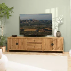 Meuble TV 2 tiroirs 4 portes bois pin recyclé SANDY