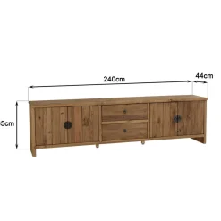 Meuble TV 2 tiroirs 4 portes bois pin recyclé SANDY