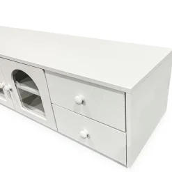 Meuble tv avec portes et tiroirs style naturel chic Volos Blanc texturé