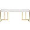Meuble TV design 140cm Marbre Blanc et pieds Métal Or