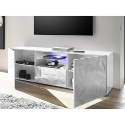 Meuble TV deux portes et 1 tiroir PRISMA laqué blanc brillant