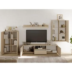 Meuble TV en Panneau de particules Bois blanc