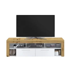Meuble TV large chêne et blanc ONIA