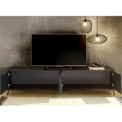 Meuble TV lowboard 4 portes chene noir