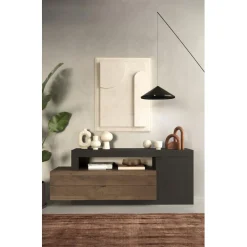 Meuble TV Lowboard 1 porte et 2 tiroirs marron