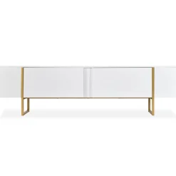 Meuble TV moderne avec 2 portes Valmain Blanc et Métal Or