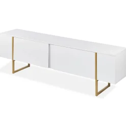 Meuble TV moderne avec 2 portes Valmain Blanc et Métal Or