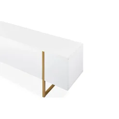 Meuble TV moderne avec 2 portes Valmain Blanc et Métal Or