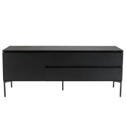Meuble TV noir 1 porte 2 tiroirs pieds métal noir MAXENDRE