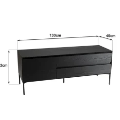 Meuble TV noir 1 porte 2 tiroirs pieds métal noir MAXENDRE