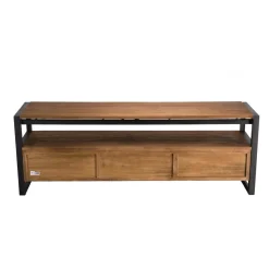 Meuble Tv SIXTINE 3 Tiroirs Et 1 Étagère Bois Teck Recyclé Et Métal