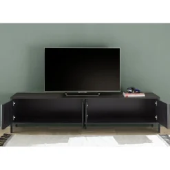 Meuble TV STEEL lowboard 4 portes chene noir