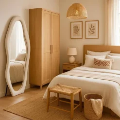 Miroir en pied décoratif design ondulé Pierrot Velours Crème
