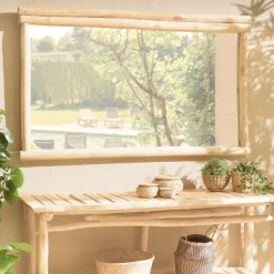Miroir rectangulaire en branches de Teck naturel WILL Beige