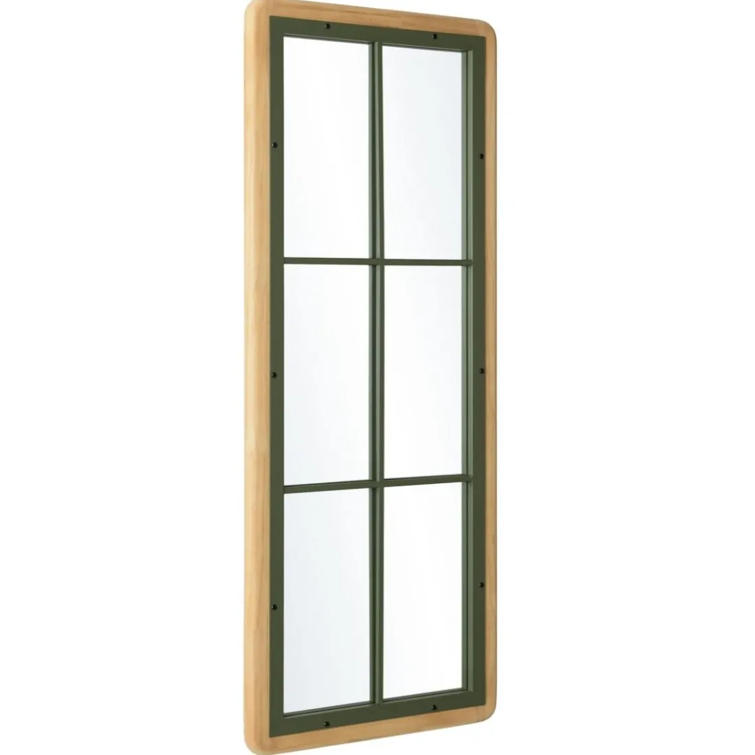 Miroir rectangulaire esprit verrière pin et métal vert HELENA