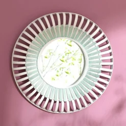 Miroir rond en bambou MOUSSA vert et blanc