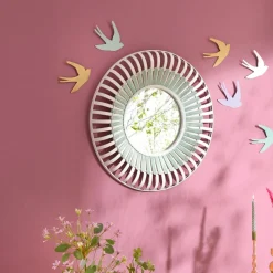 Miroir rond en bambou MOUSSA vert et blanc